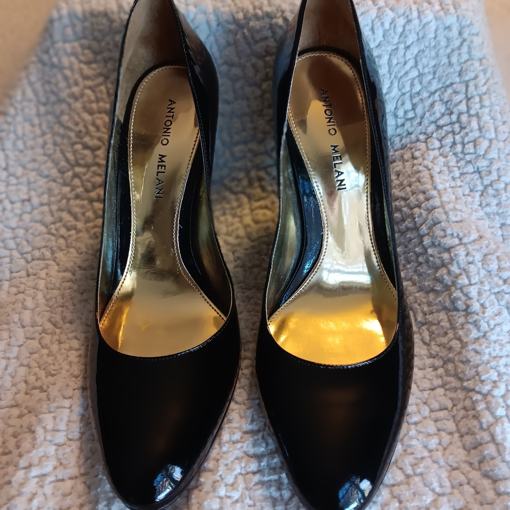 Black patent leather heels